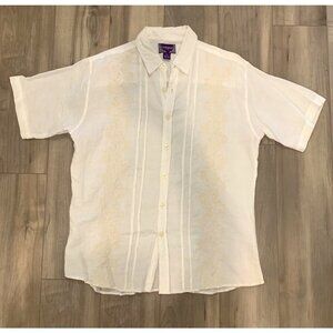 Empra White Linen Embroidered Button Up Shirt Size XL